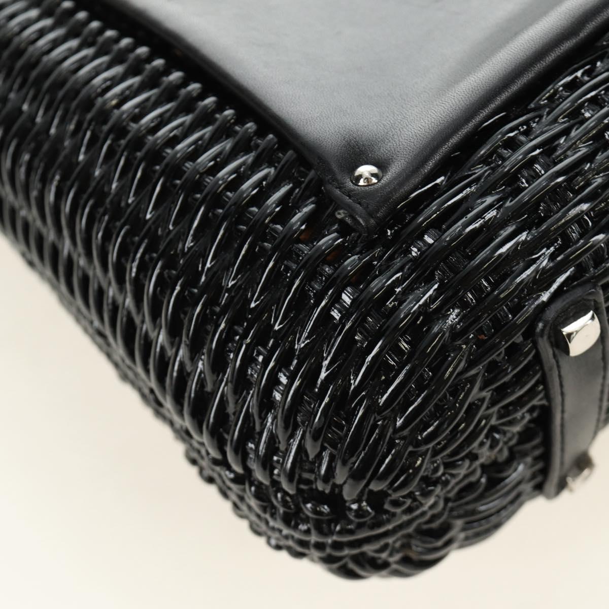 Salvatore Ferragamo Gancini Hand Bag Rattan Black Silver Auth 184711V