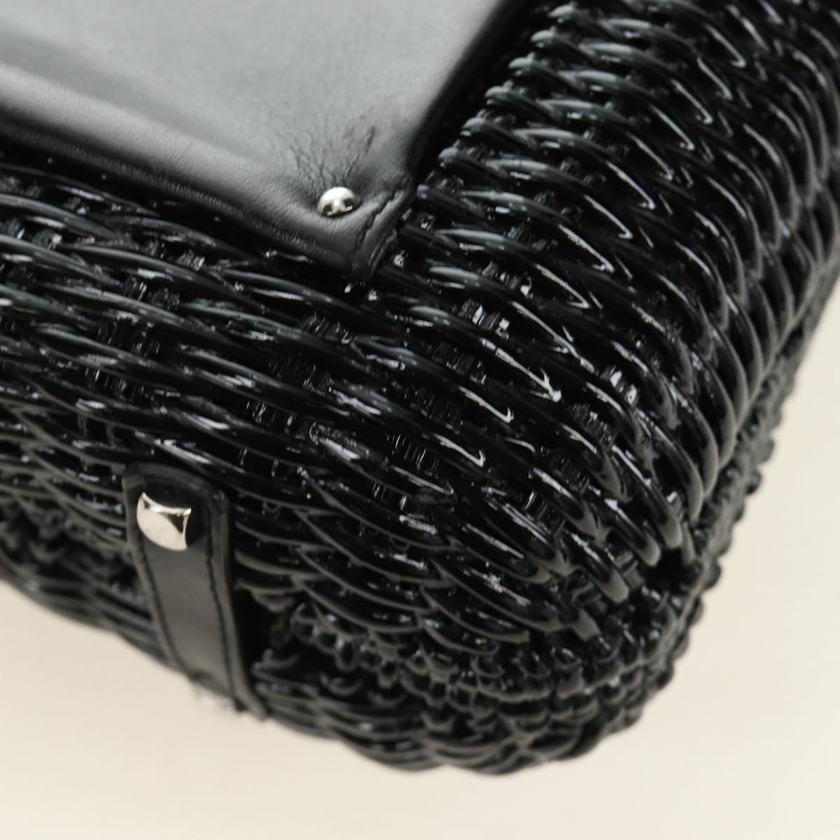 Salvatore Ferragamo Gancini Hand Bag Rattan Black Silver Auth 184711V