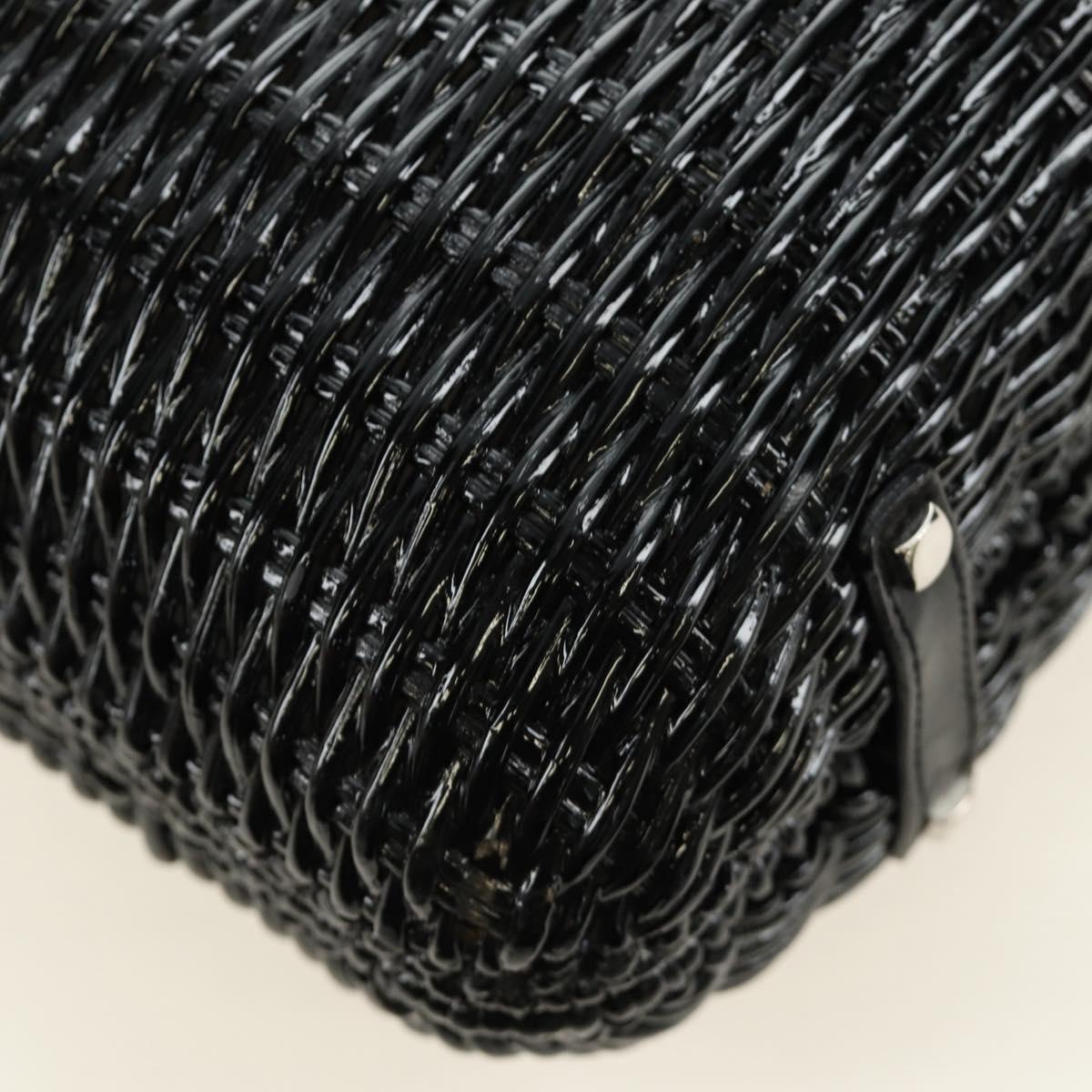Salvatore Ferragamo Gancini Hand Bag Rattan Black Silver Auth 184711V