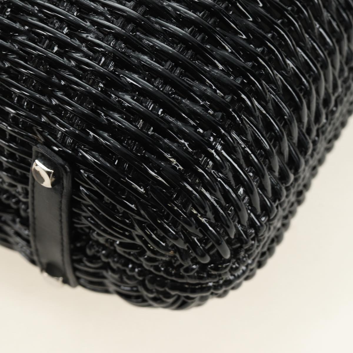 Salvatore Ferragamo Gancini Hand Bag Rattan Black Silver Auth 184711V