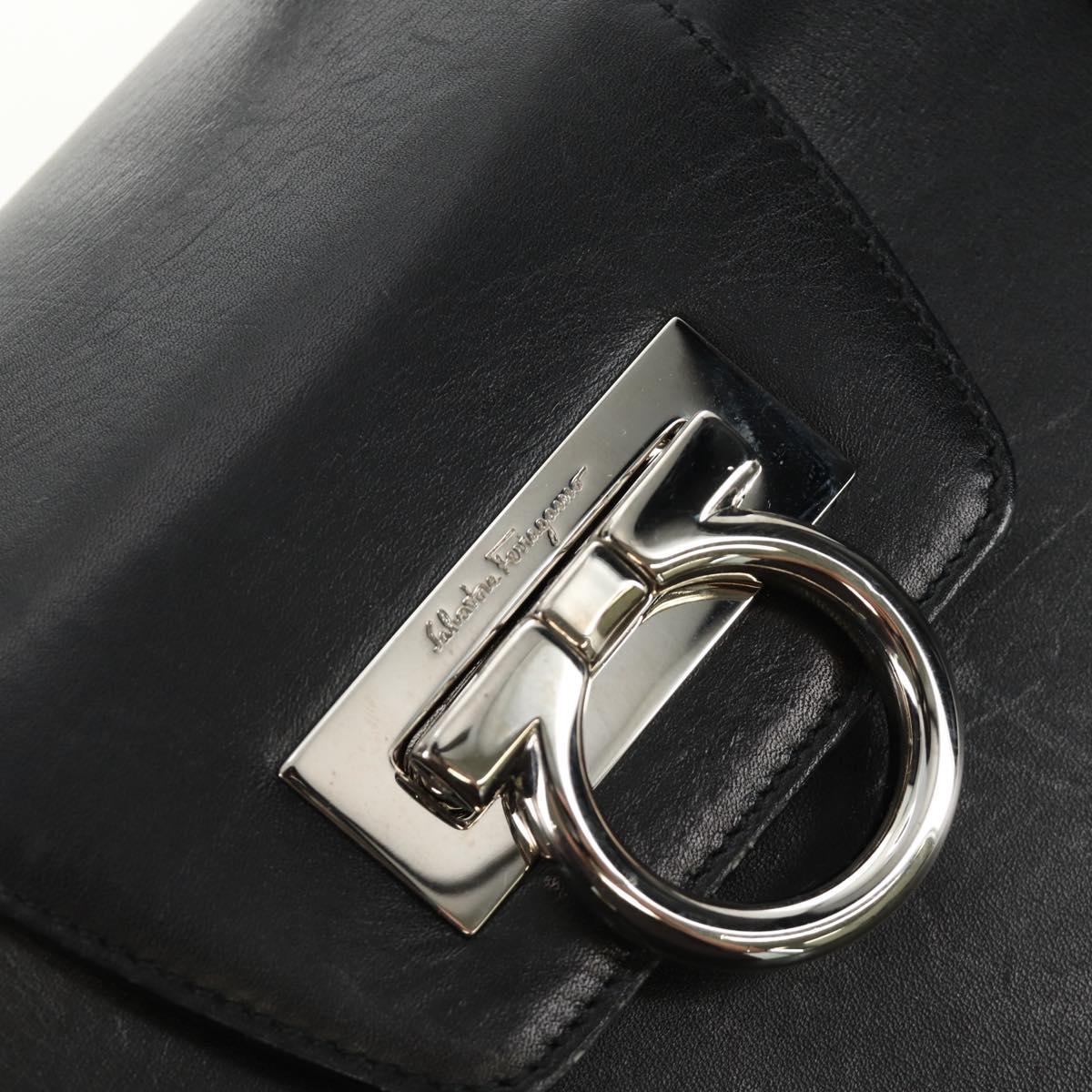 Salvatore Ferragamo Gancini Hand Bag Rattan Black Silver Auth 184711V