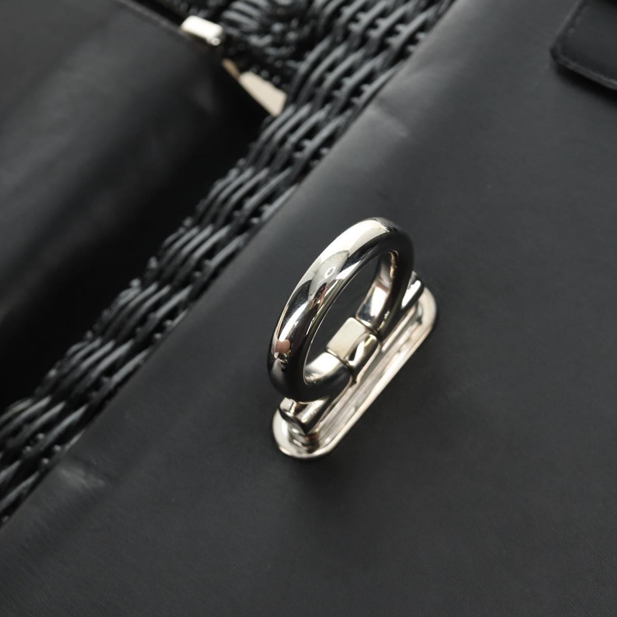 Salvatore Ferragamo Gancini Hand Bag Rattan Black Silver Auth 184711V