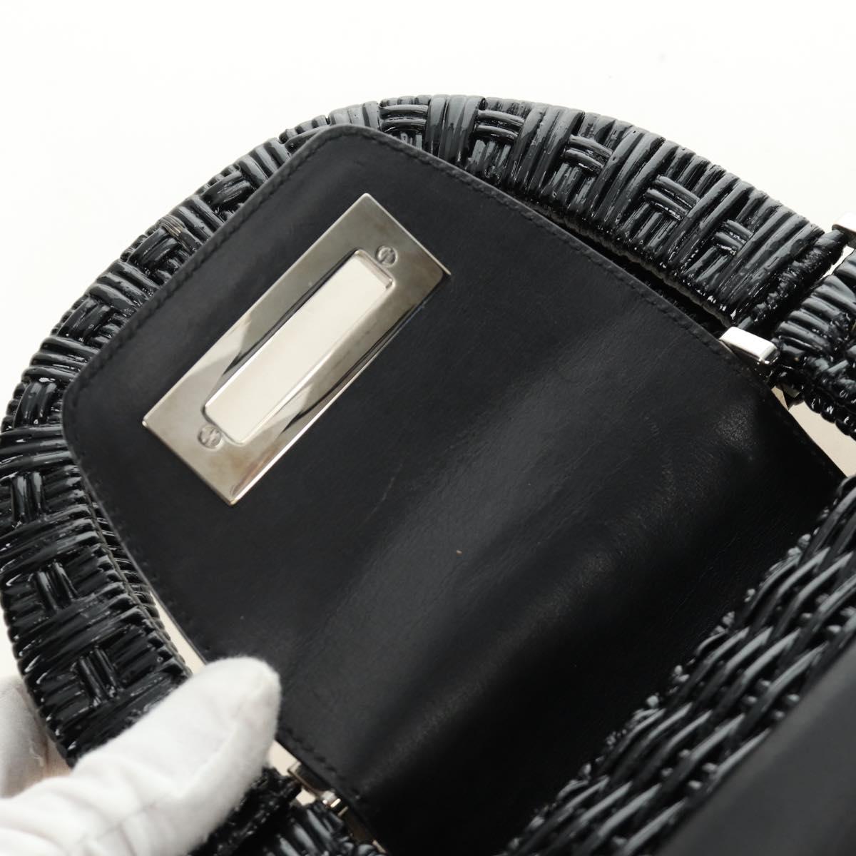Salvatore Ferragamo Gancini Hand Bag Rattan Black Silver Auth 184711V