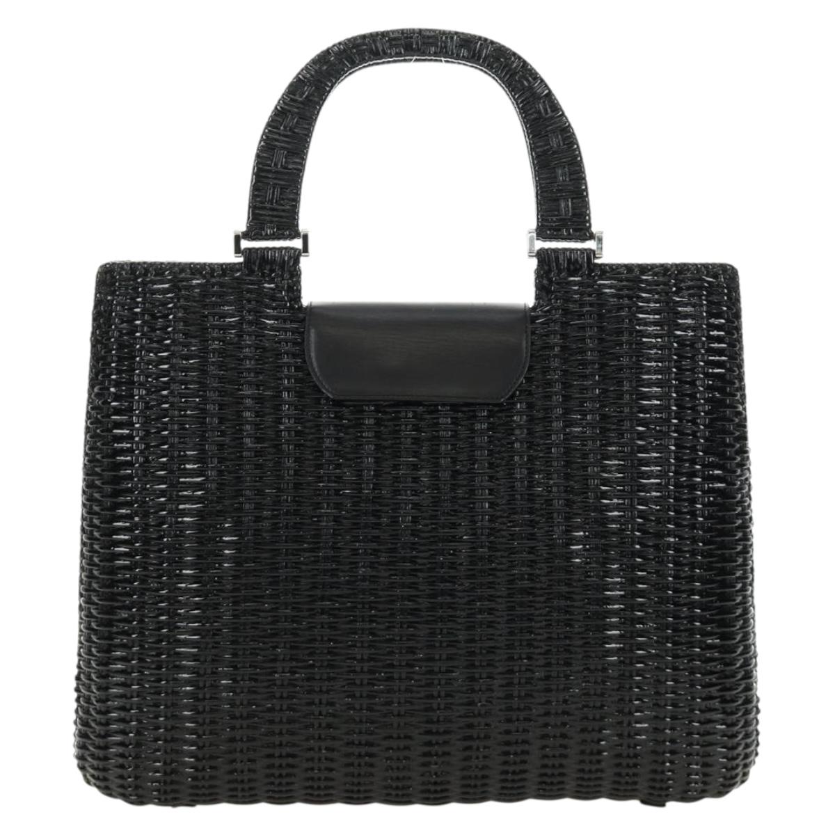 Salvatore Ferragamo Gancini Hand Bag Rattan Black Silver Auth 184711V