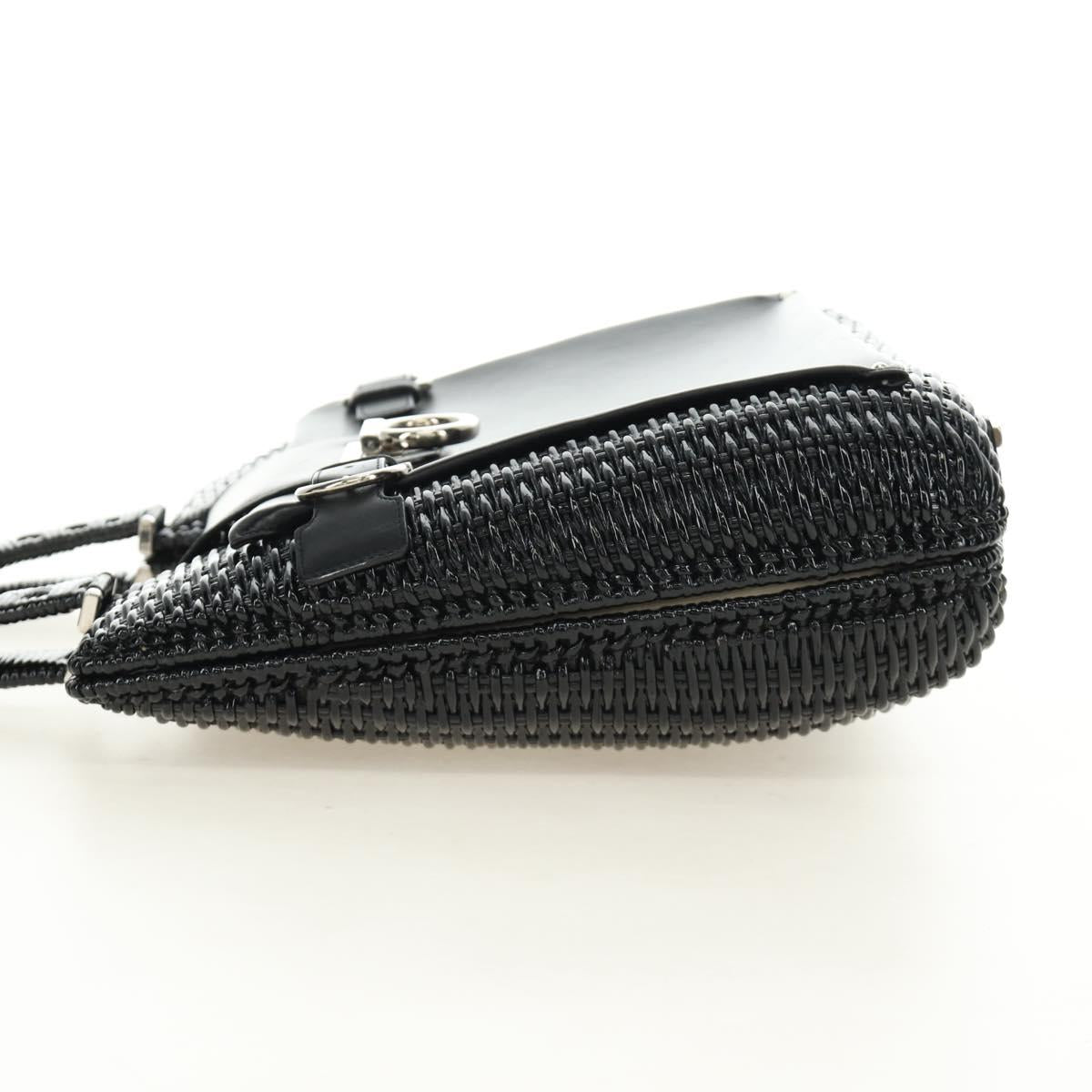 Salvatore Ferragamo Gancini Hand Bag Rattan Black Silver Auth 184711V