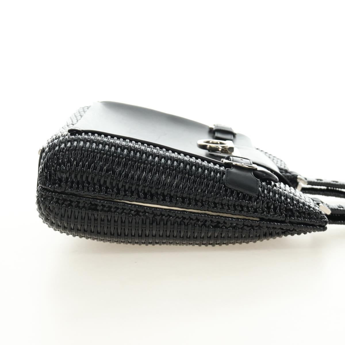 Salvatore Ferragamo Gancini Hand Bag Rattan Black Silver Auth 184711V