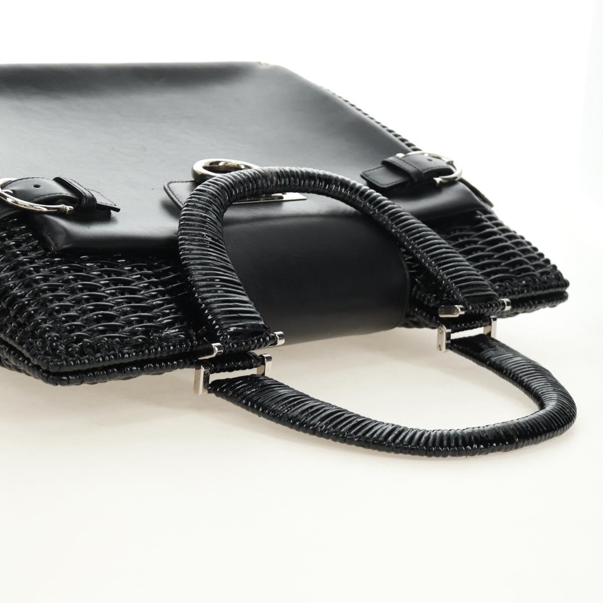 Salvatore Ferragamo Gancini Hand Bag Rattan Black Silver Auth 184711V