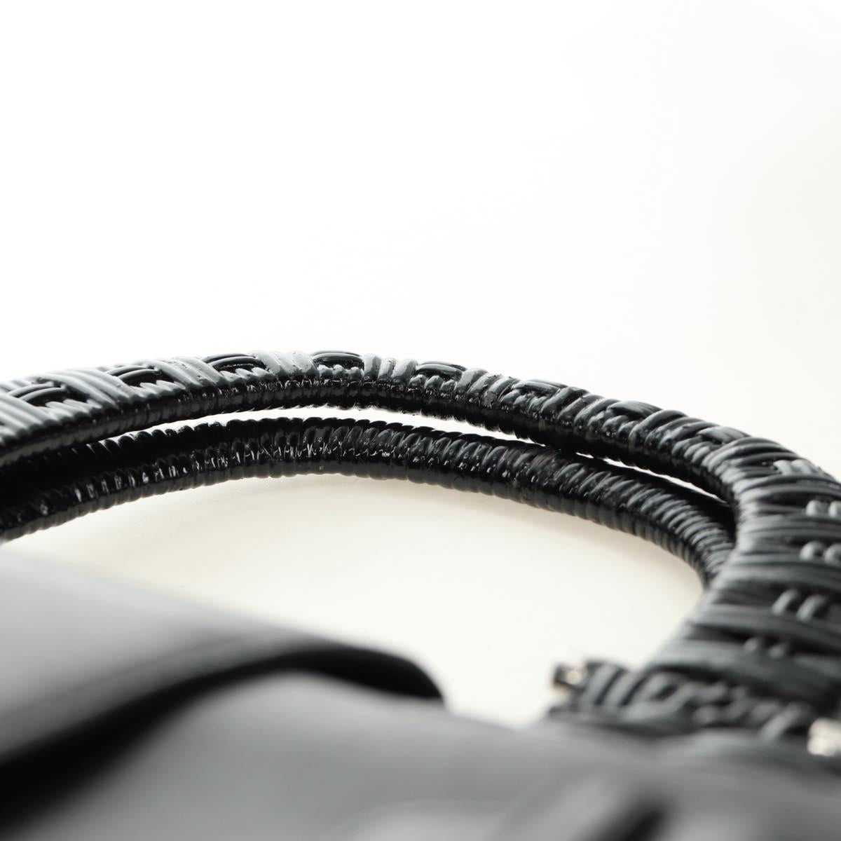 Salvatore Ferragamo Gancini Hand Bag Rattan Black Silver Auth 184711V