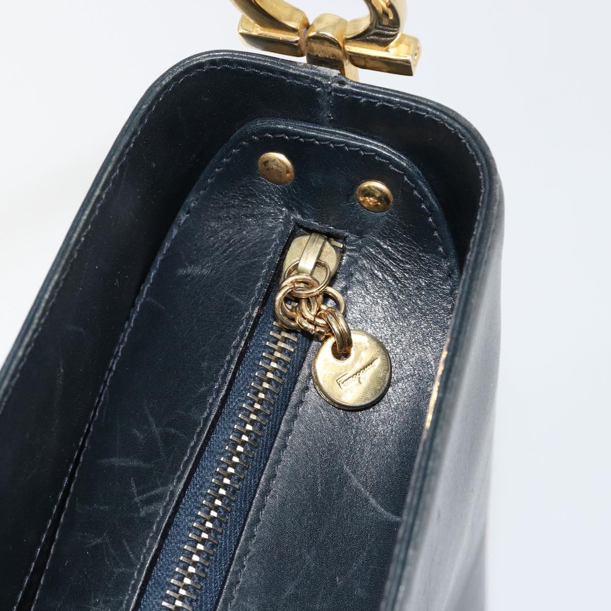 Salvatore Ferragamo Shoulder Bag Leather 2way Navy Gold Auth 184712
