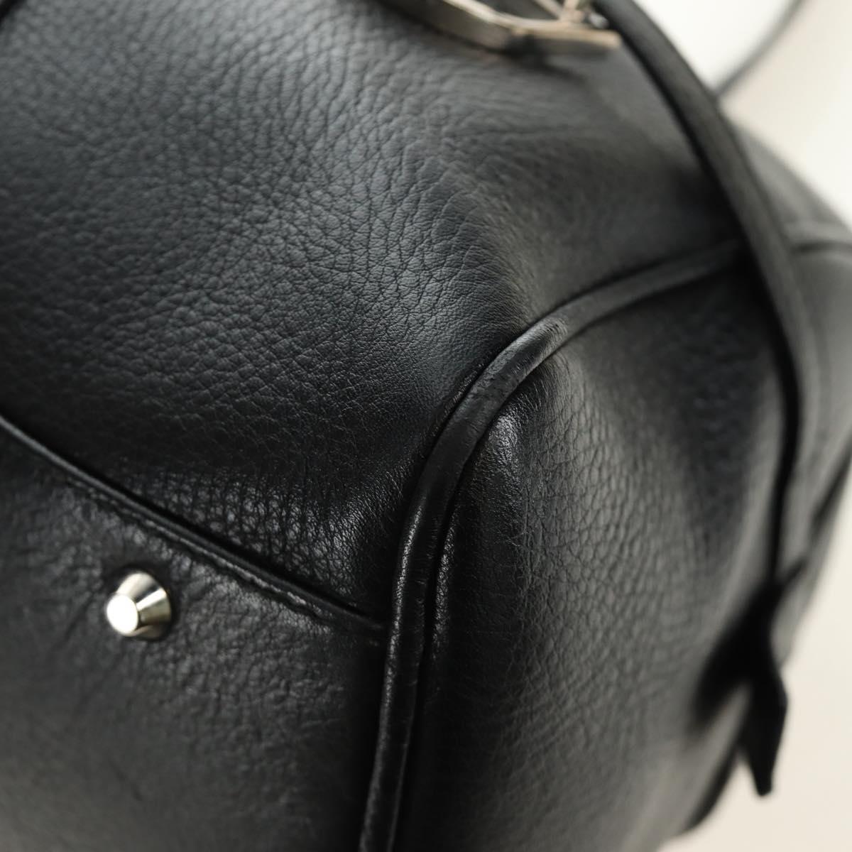 Christian Dior Boston Bag Leather Black Silver Auth 184720SAM