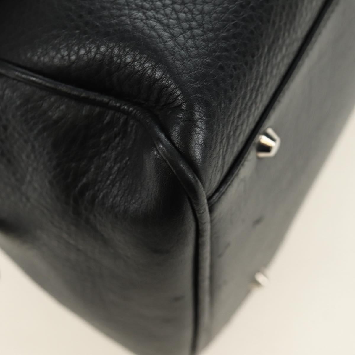 Christian Dior Boston Bag Leather Black Silver Auth 184720SAM