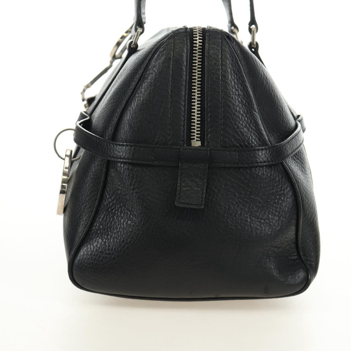 Christian Dior Boston Bag Leather Black Silver Auth 184720SAM