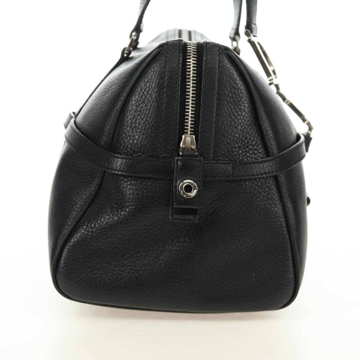 Christian Dior Boston Bag Leather Black Silver Auth 184720SAM