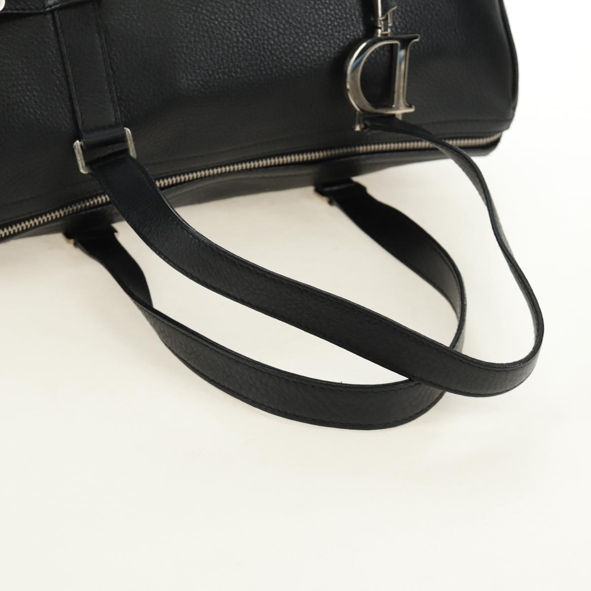 Christian Dior Boston Bag Leather Black Silver Auth 184720SAM
