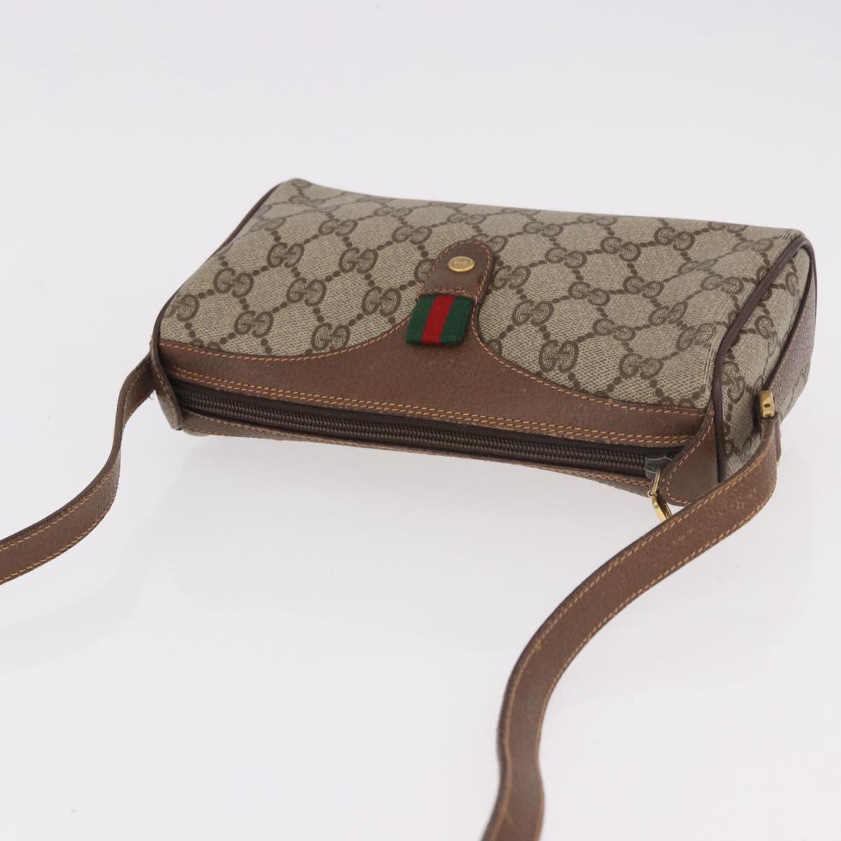 GUCCI GG Supreme Web Sherry Line Bag PVC Beige Gold 89 02 018 Auth 184723