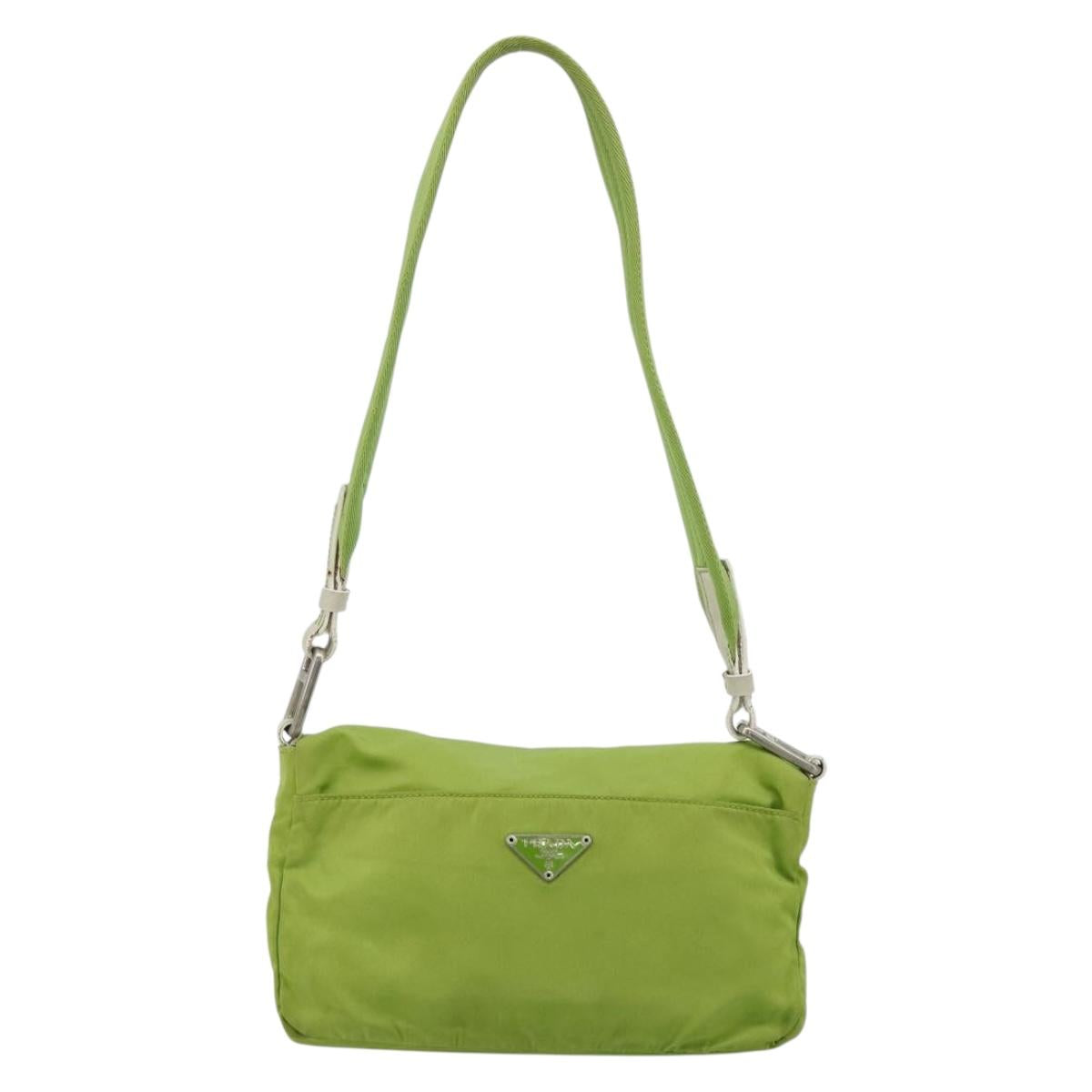 PRADA Shoulder Bag Nylon Green Silver Auth 184724A