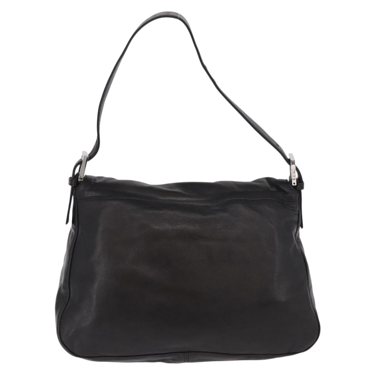 FENDI Mamma Baguette Shoulder Bag Leather Black Silver Auth 184726SAV