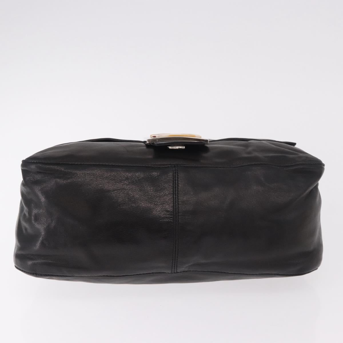 FENDI Mamma Baguette Shoulder Bag Leather Black Silver Auth 184726SAV