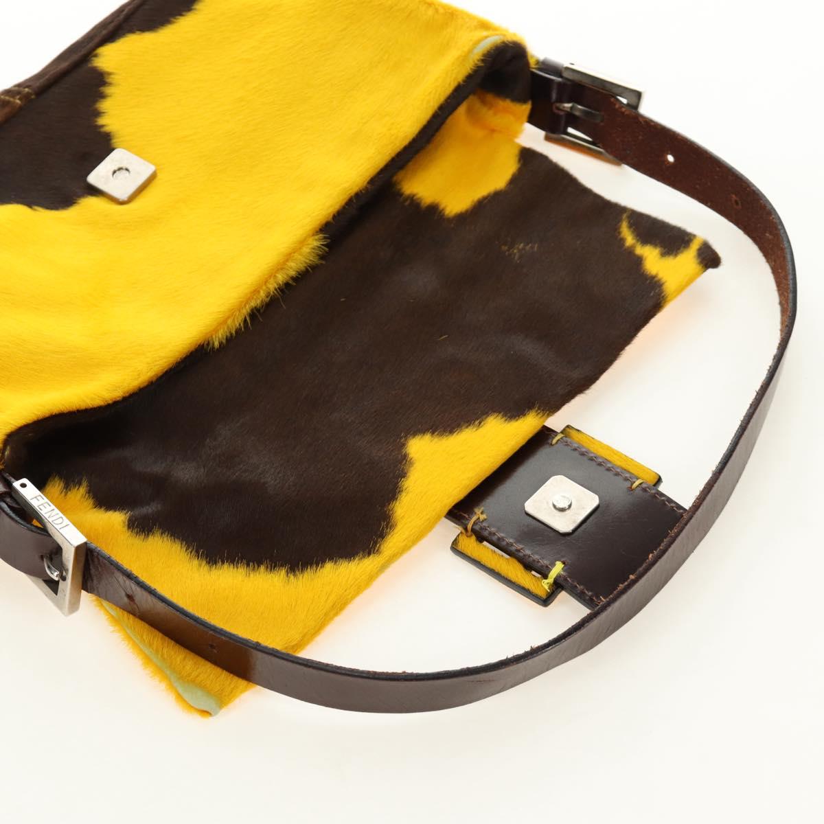 FENDI Mamma Baguette Shoulder Bag Harako leather Yellow Silver Auth 184727SAV