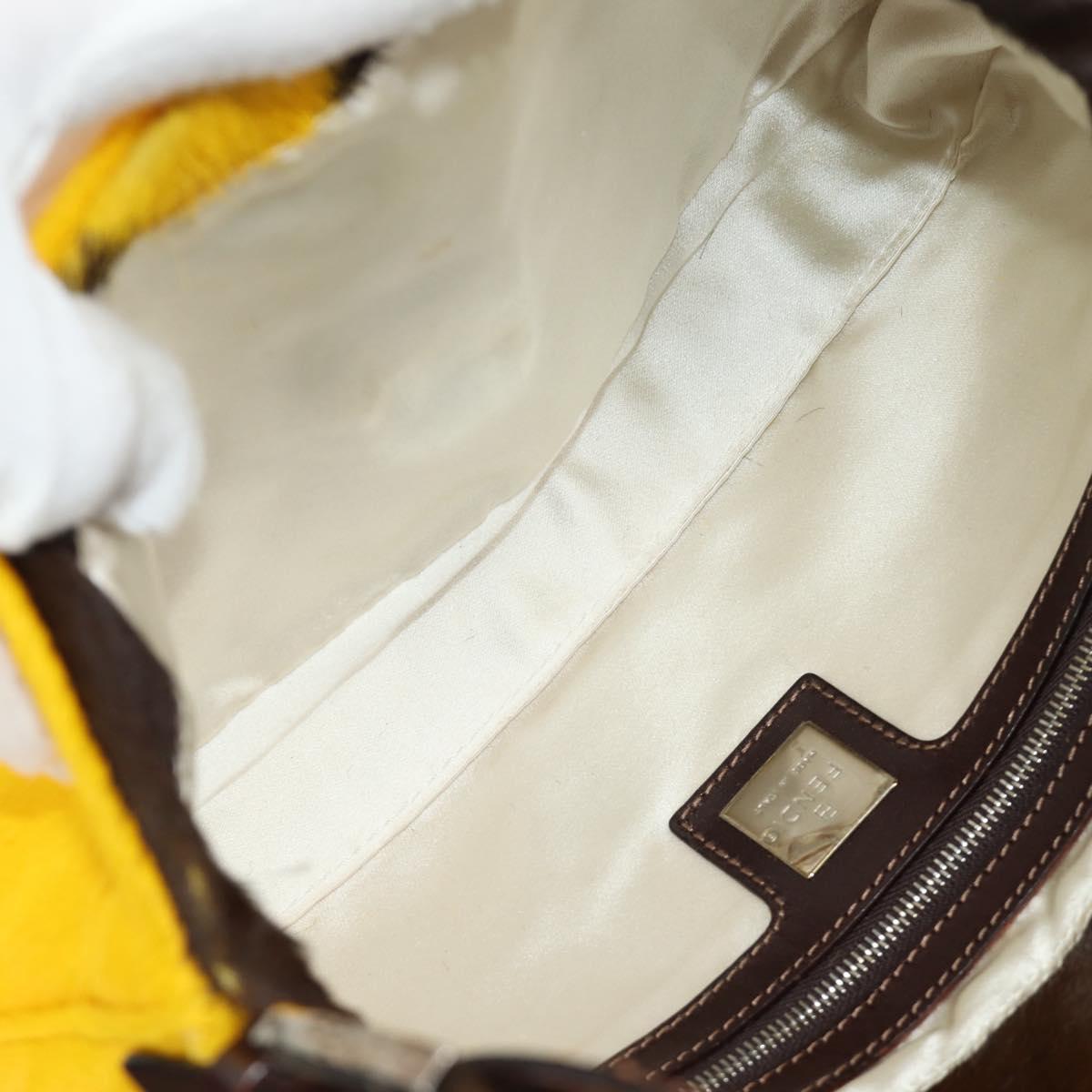 FENDI Mamma Baguette Shoulder Bag Harako leather Yellow Silver Auth 184727SAV