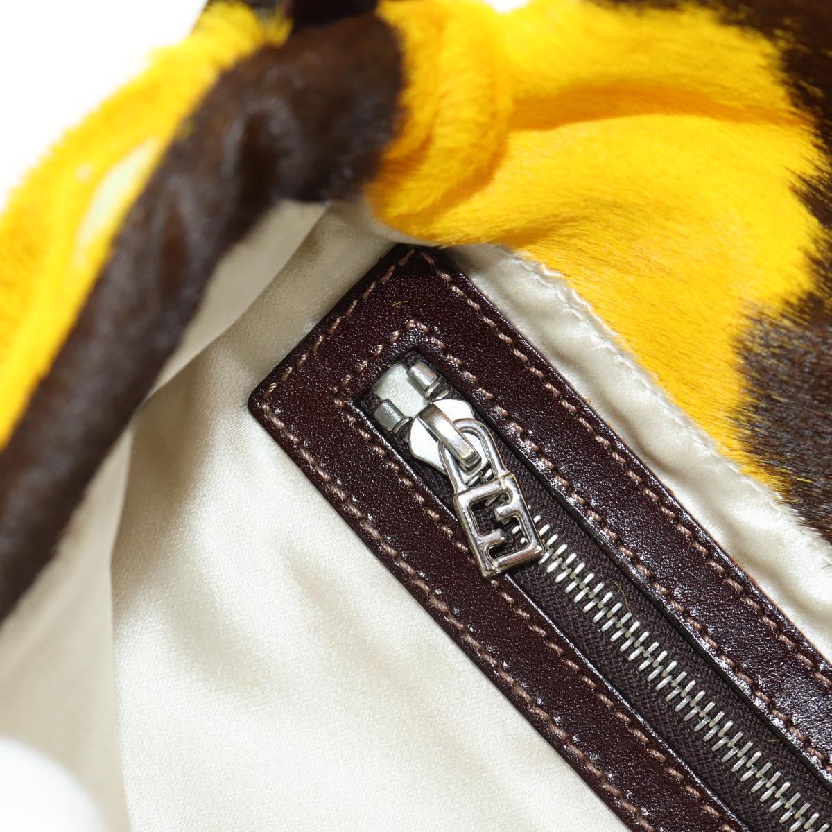 FENDI Mamma Baguette Shoulder Bag Harako leather Yellow Silver Auth 184727SAV