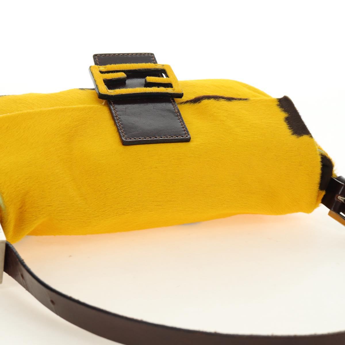 FENDI Mamma Baguette Shoulder Bag Harako leather Yellow Silver Auth 184727SAV