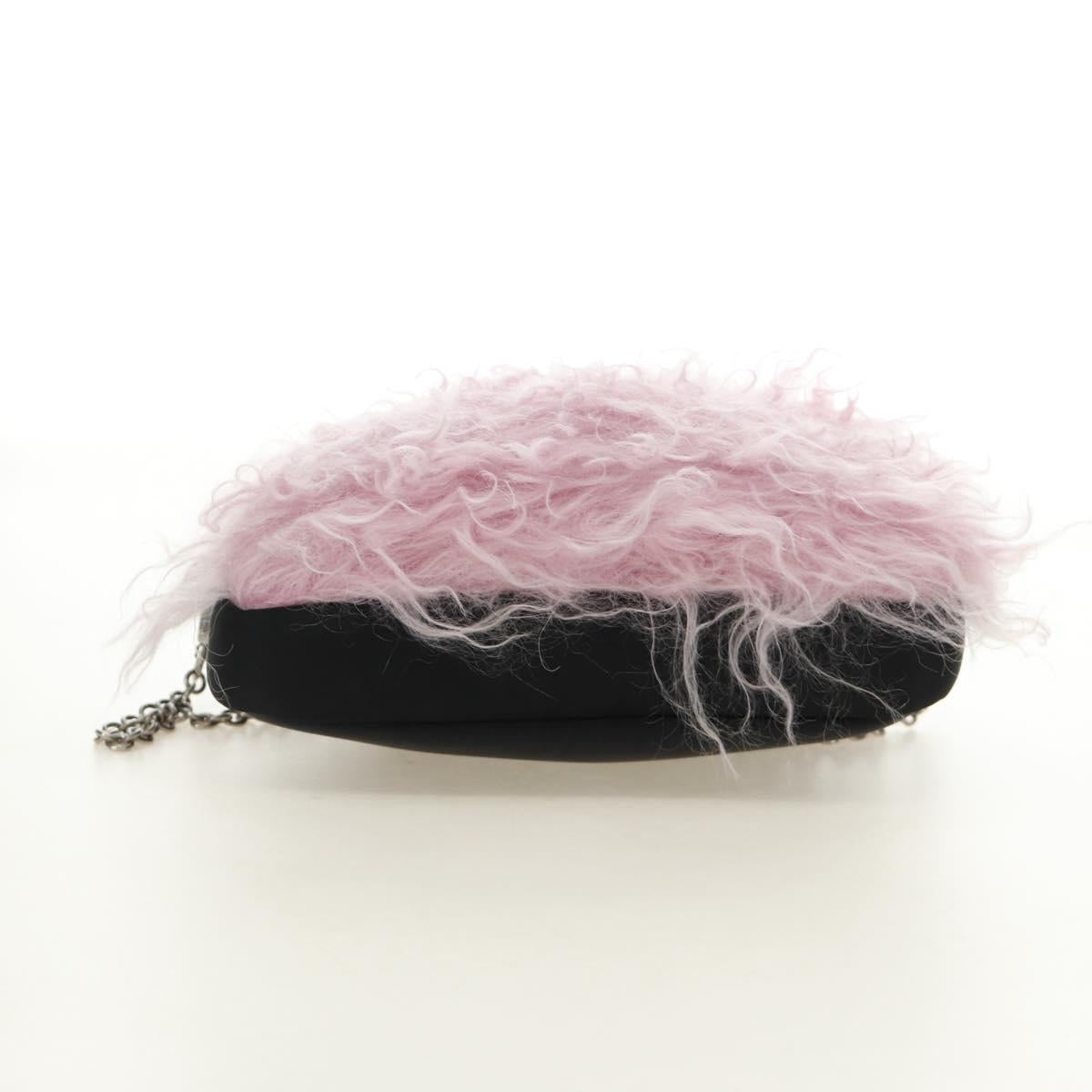 PRADA Chain Shoulder Bag Fur Pink Silver Auth 184728SAM