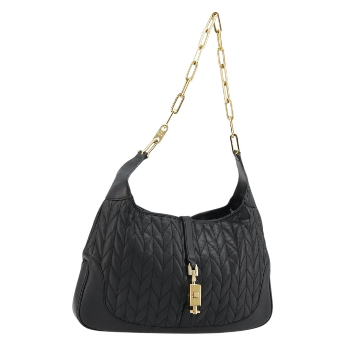 GUCCI Jackie Shoulder Bag Leather Black Gold 001 4015 Auth 184729V