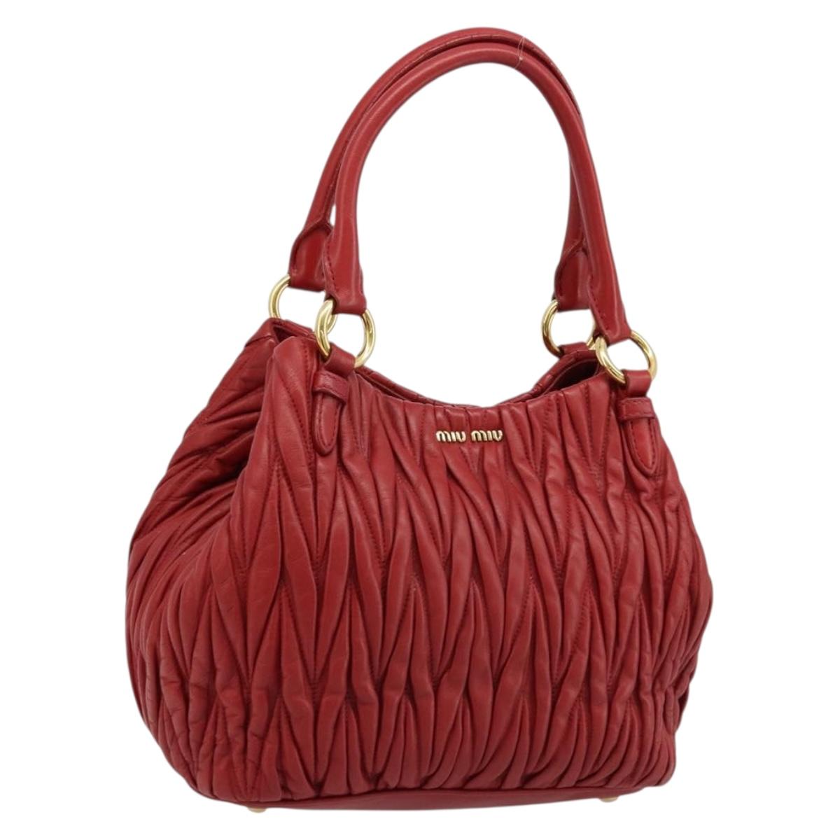 Miu Miu Matelasse Hand Bag Leather Red Gold Auth 184730V