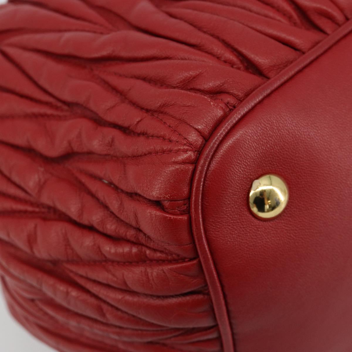 Miu Miu Matelasse Hand Bag Leather Red Gold Auth 184730V