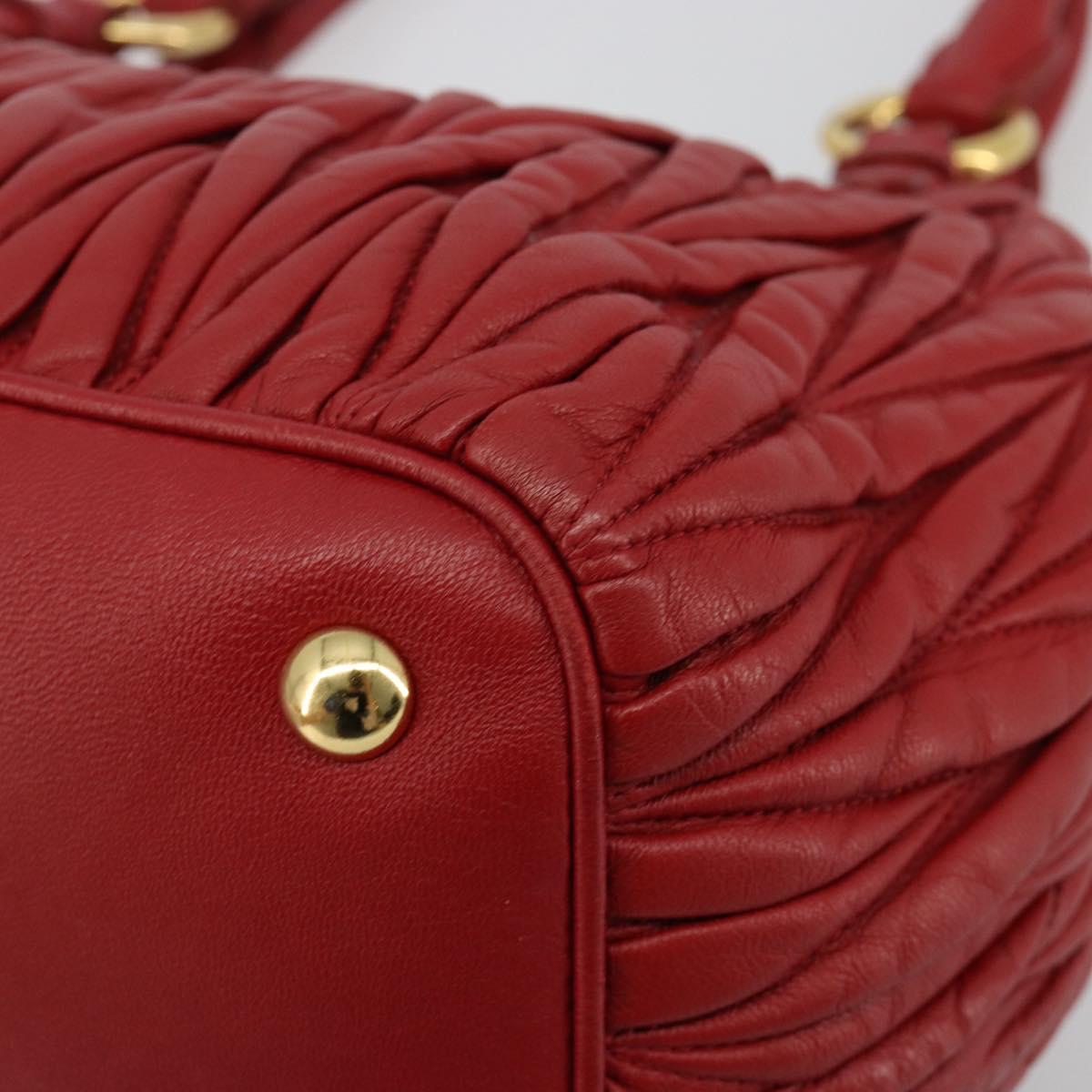 Miu Miu Matelasse Hand Bag Leather Red Gold Auth 184730V