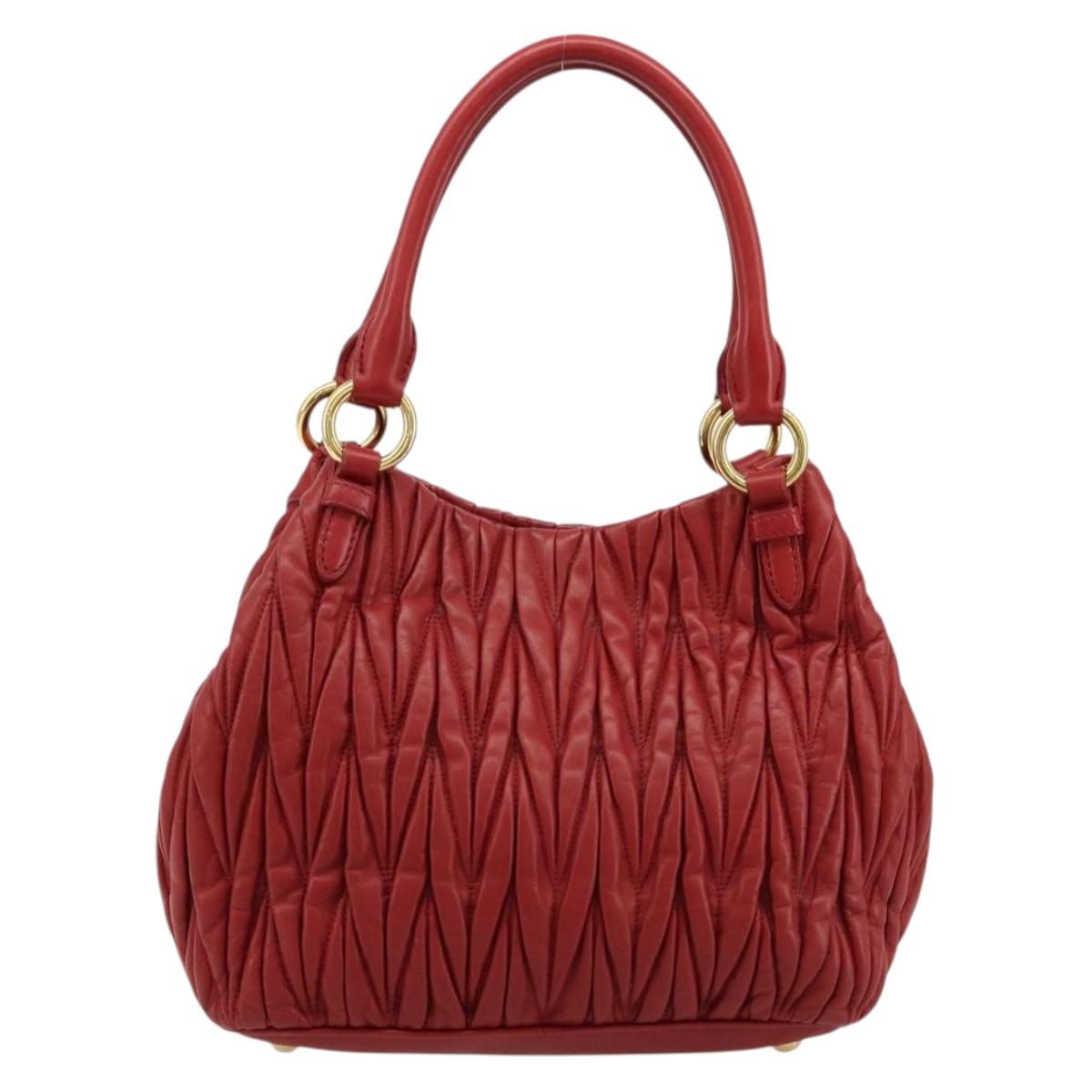 Miu Miu Matelasse Hand Bag Leather Red Gold Auth 184730V