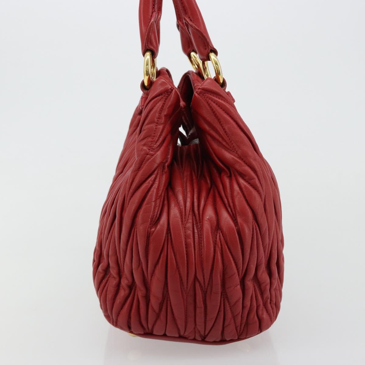 Miu Miu Matelasse Hand Bag Leather Red Gold Auth 184730V