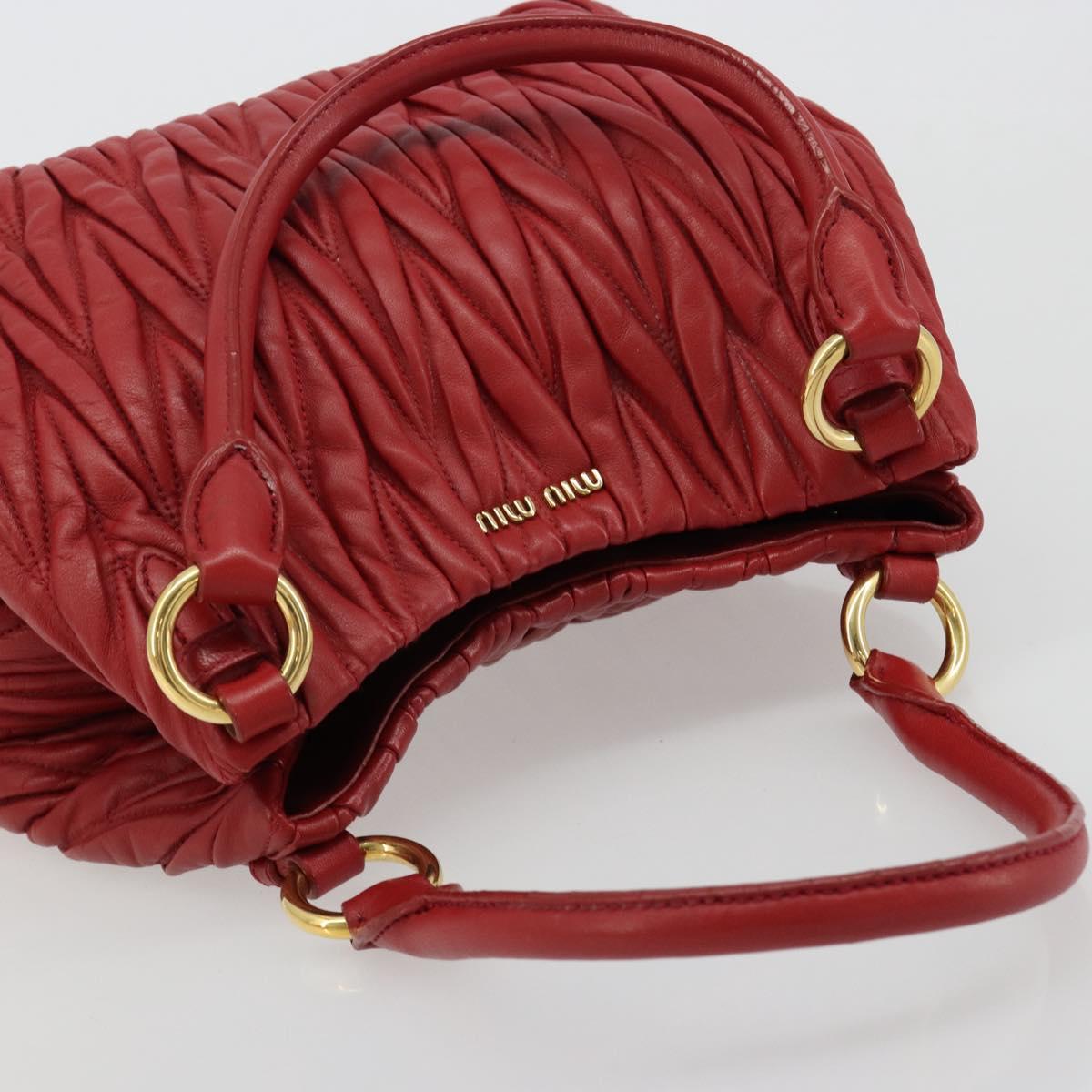 Miu Miu Matelasse Hand Bag Leather Red Gold Auth 184730V