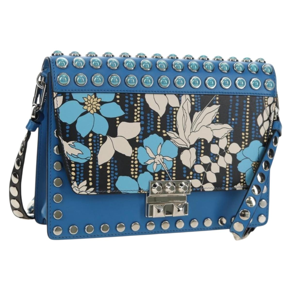 PRADA Shoulder Bag Leather Blue Silver Auth 184732M