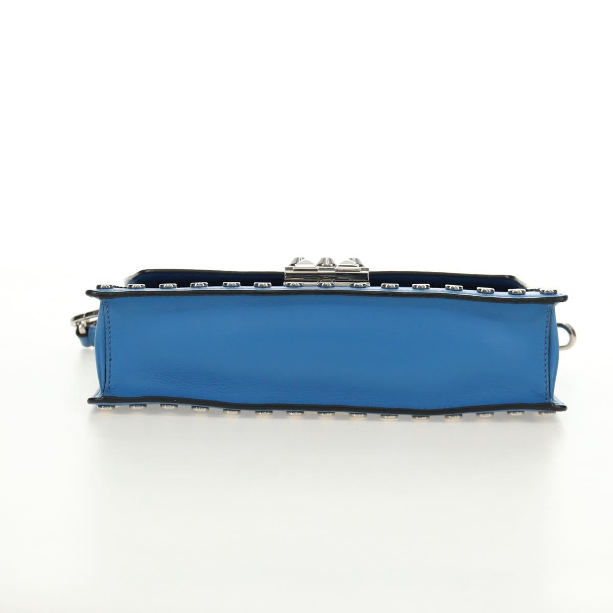 PRADA Shoulder Bag Leather Blue Silver Auth 184732M