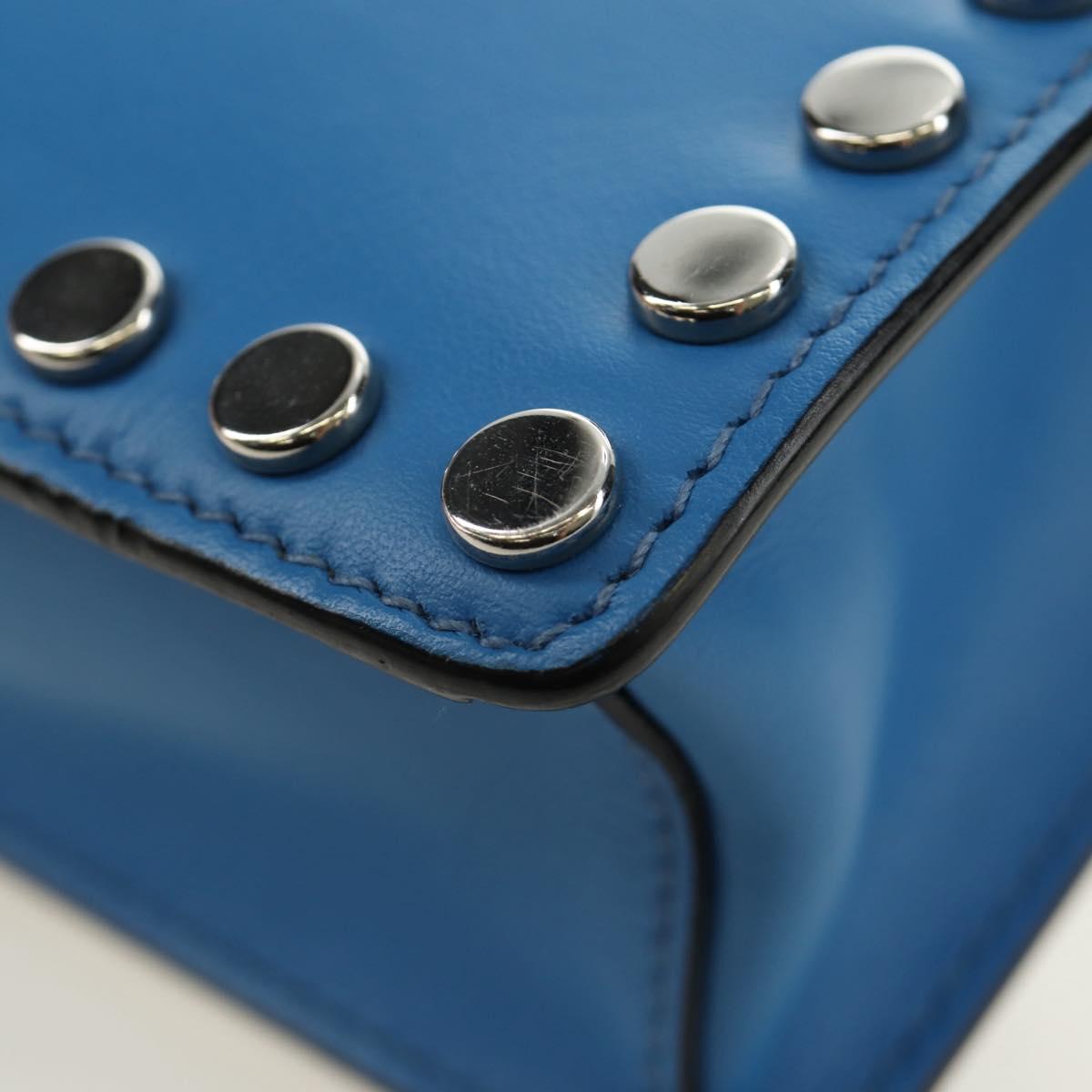 PRADA Shoulder Bag Leather Blue Silver Auth 184732M