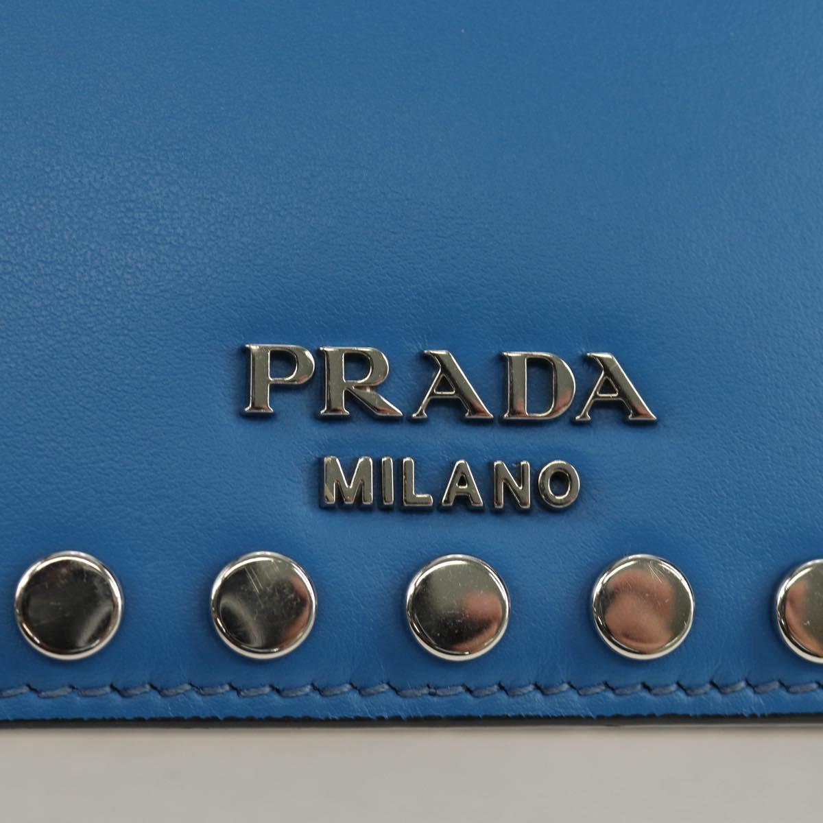 PRADA Shoulder Bag Leather Blue Silver Auth 184732M