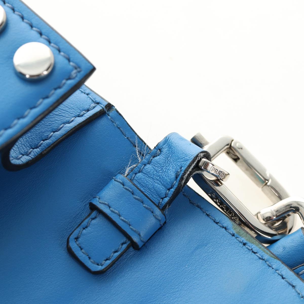 PRADA Shoulder Bag Leather Blue Silver Auth 184732M
