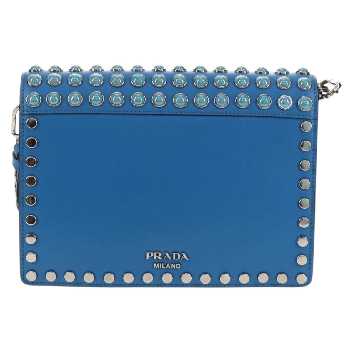 PRADA Shoulder Bag Leather Blue Silver Auth 184732M