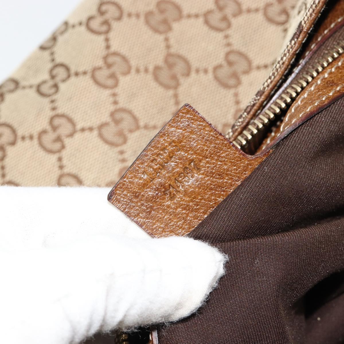GUCCI GG Canvas Horsebit Shoulder Bag Beige Gold 145826 Auth 184733A