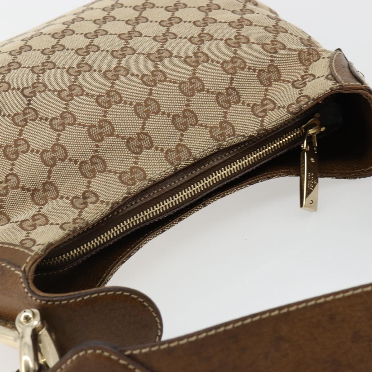 GUCCI GG Canvas Horsebit Shoulder Bag Beige Gold 145826 Auth 184733A