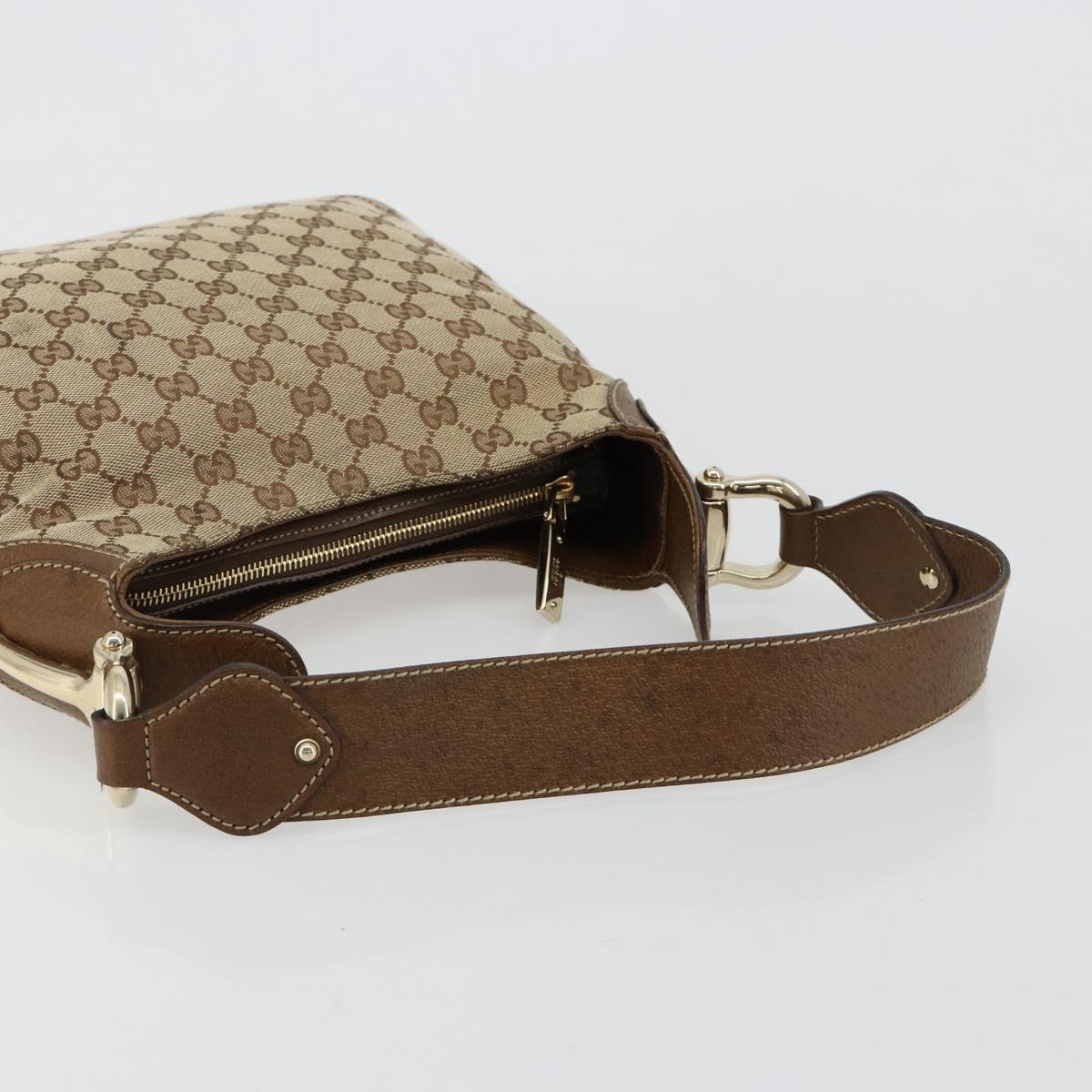 GUCCI GG Canvas Horsebit Shoulder Bag Beige Gold 145826 Auth 184733A