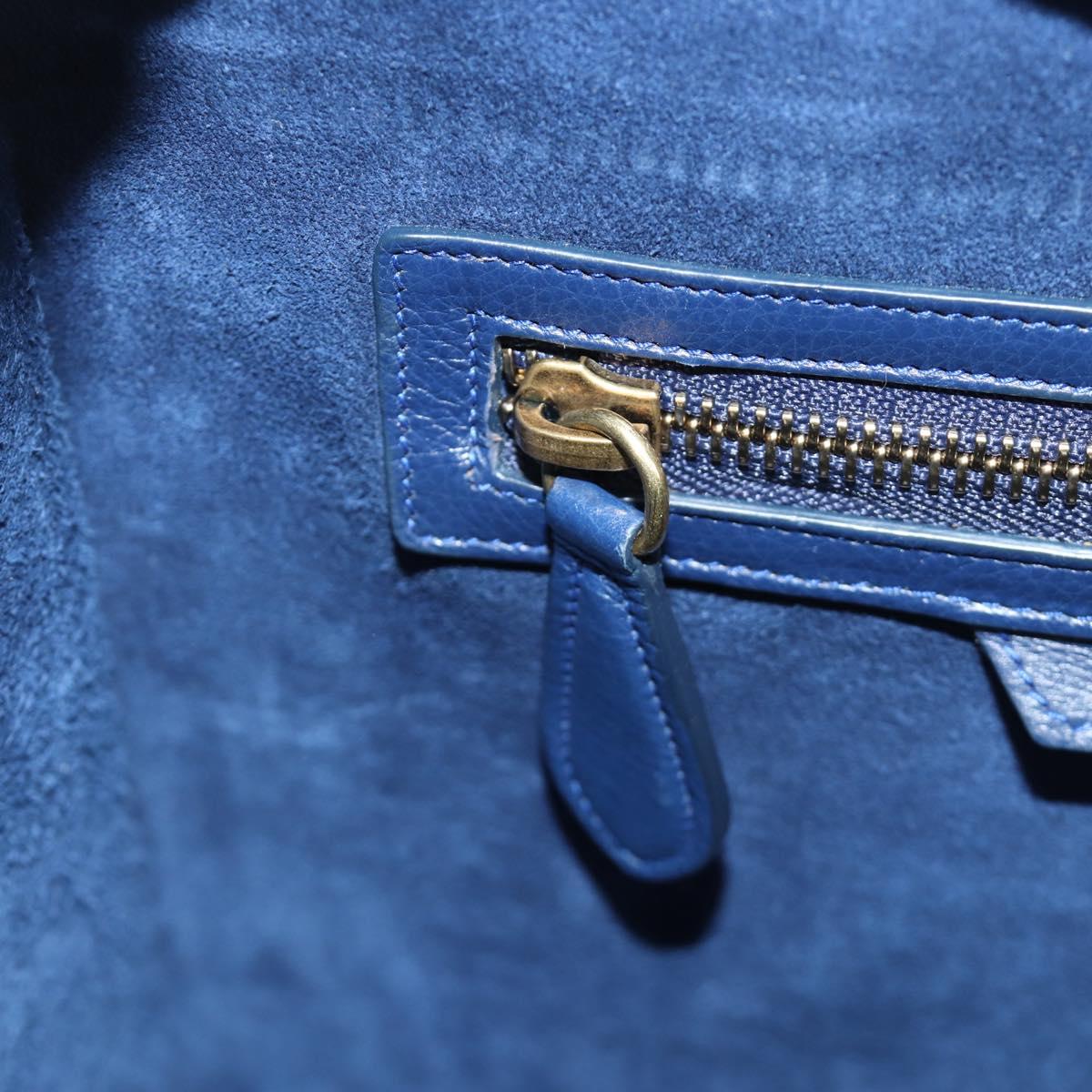CELINE Luggage Micro Shopper Hand Bag Leather Navy Gold Auth 184734V