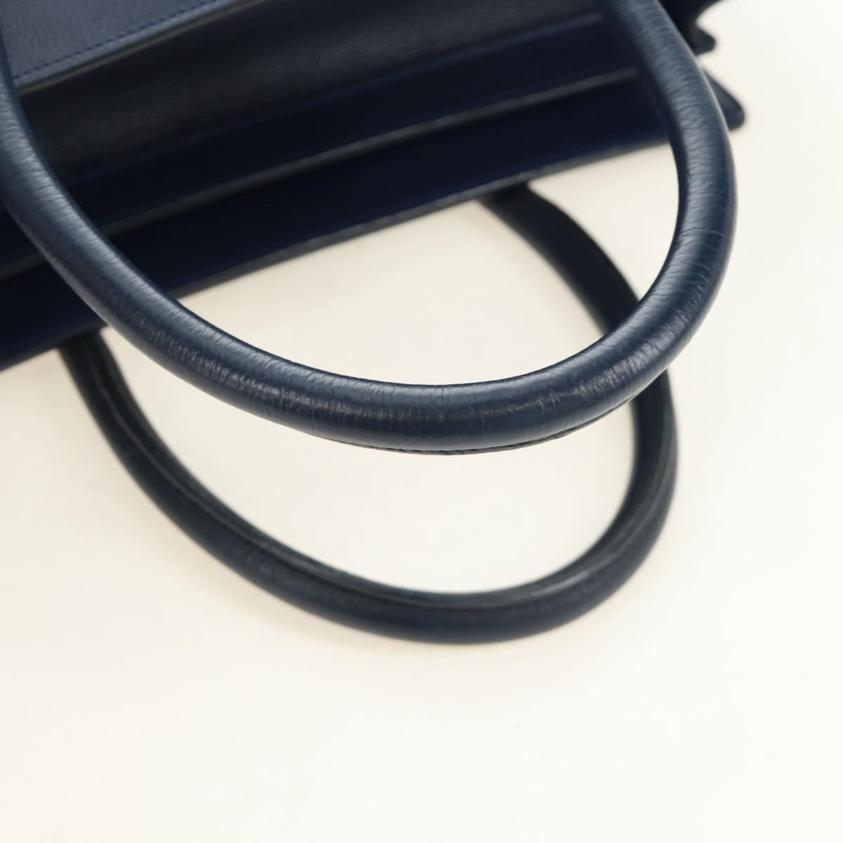 CELINE Luggage Micro Shopper Hand Bag Leather Navy Gold Auth 184734V