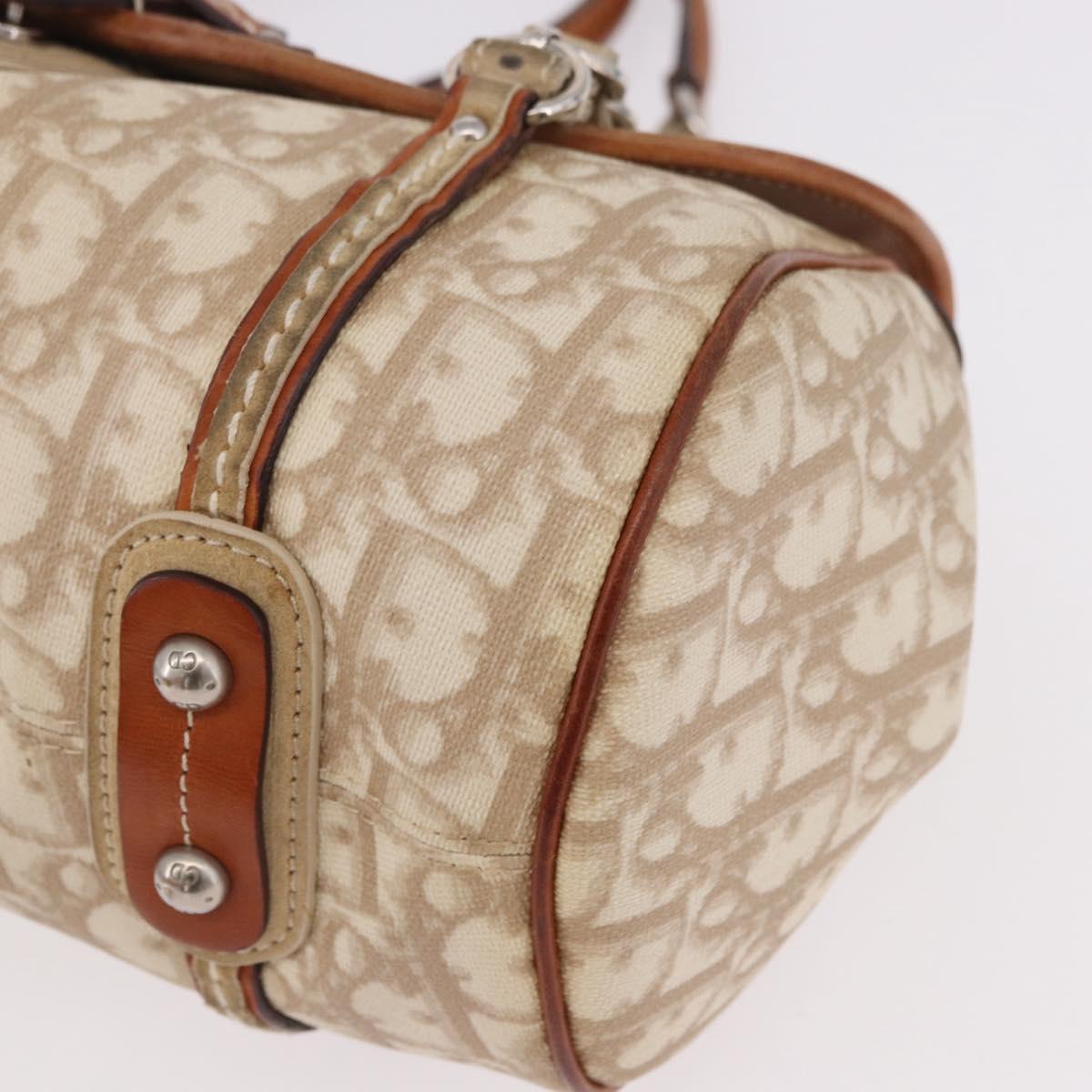 Christian Dior Trotter Canvas Romantic Chain Hand Bag Ivory Silver Auth 184735A
