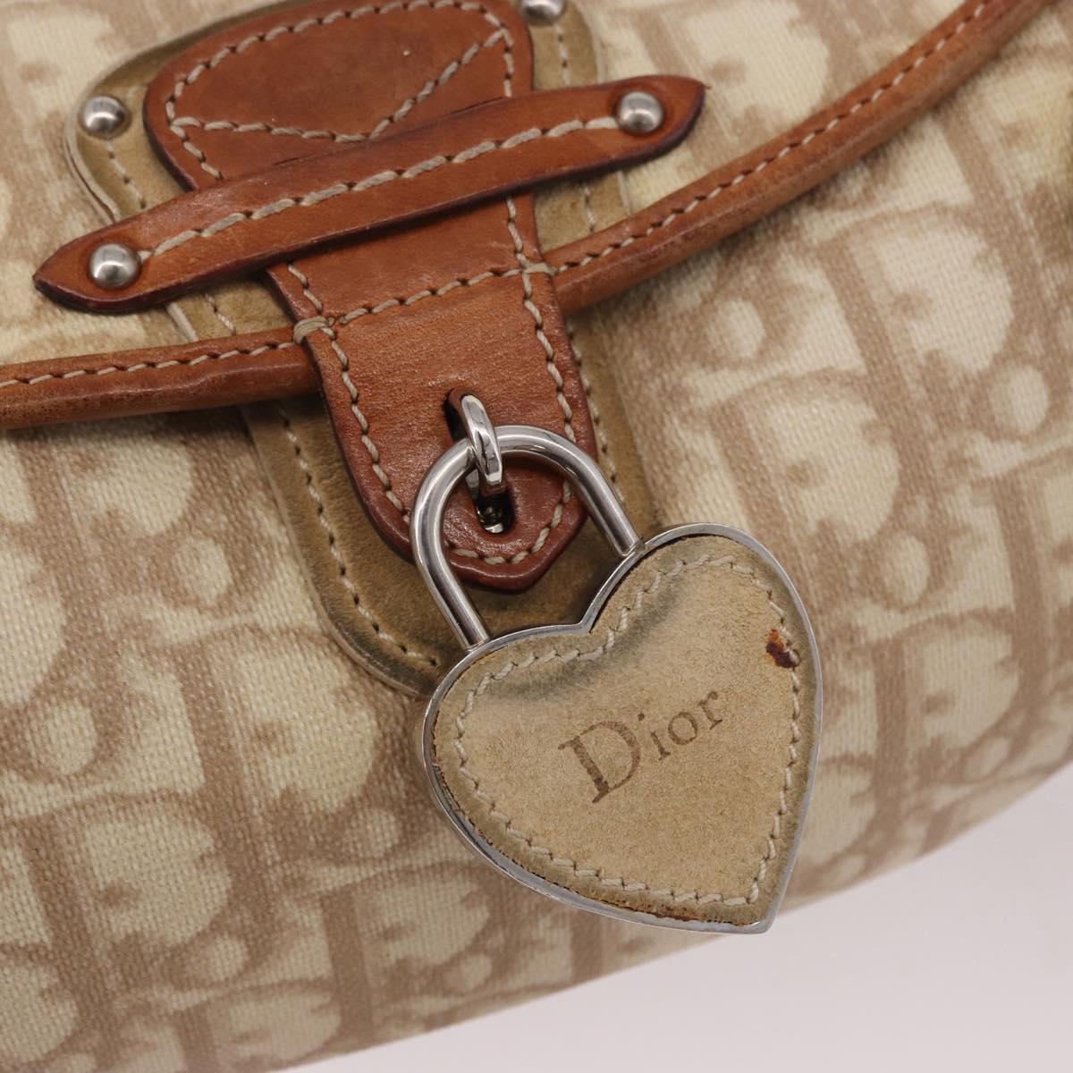 Christian Dior Trotter Canvas Romantic Chain Hand Bag Ivory Silver Auth 184735A