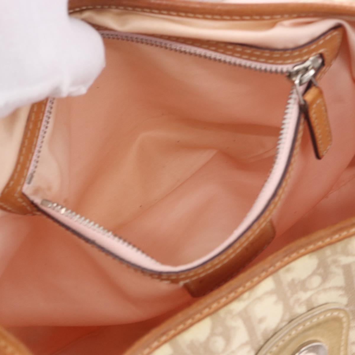Christian Dior Trotter Canvas Romantic Chain Hand Bag Ivory Silver Auth 184735A