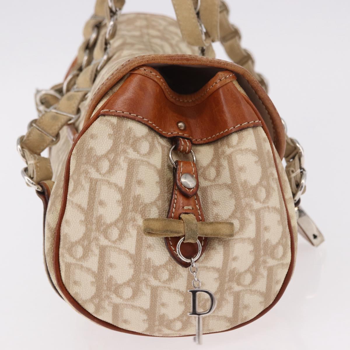 Christian Dior Trotter Canvas Romantic Chain Hand Bag Ivory Silver Auth 184735A