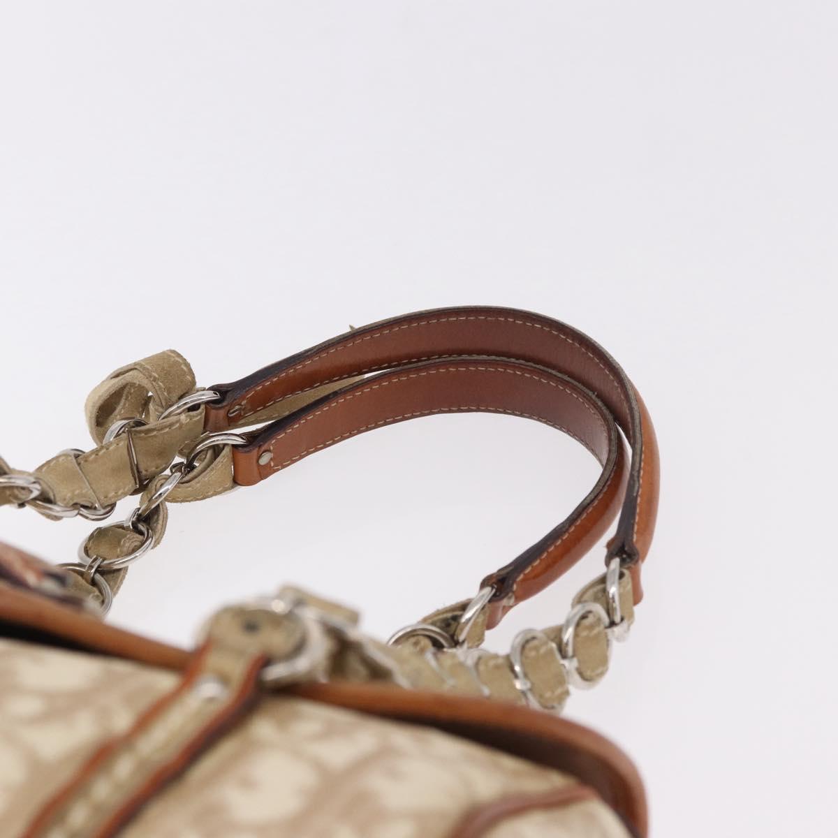 Christian Dior Trotter Canvas Romantic Chain Hand Bag Ivory Silver Auth 184735A